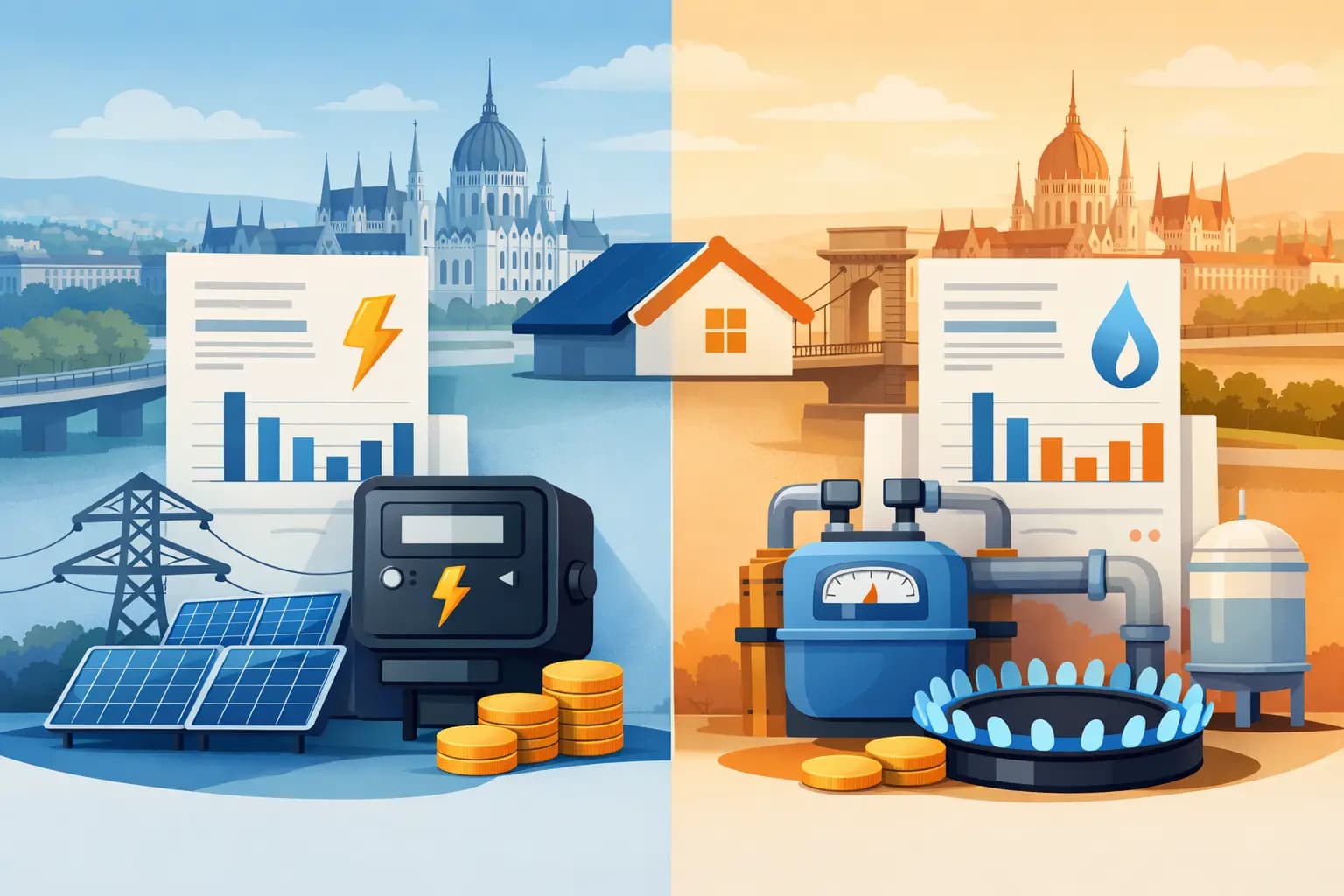 Havi áram- és gázszámla 210 kWh és 144 m³ felett